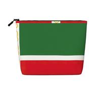 Drapeau de la République tchétchène - Trousse de maquillage portable en faux chanvre - Organisateur de voyage pour femme - Grande capacité - Pochette zippée