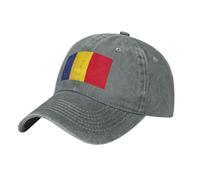 Drapeau de la Roumanie - Casquette de baseball vintage unisexe en denim vieilli - Chapeau de papa réglable en coton lavé pour le golf, gris, taille unique