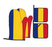 Drapeau de la Roumanie, cet ensemble unique de gants de cuisine et de maniques imprimés est une combinaison attrayante, avec un polyester résistant à l'eau et un tissu isolant thermique.