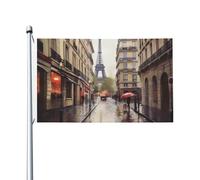 Drapeau de la rue pluvieuse à Paris - 91 x 152 cm - Double face - Avec œillets en laiton - Ne se décolore pas - Pour intérieur et extérieur - Décoration d'intérieur