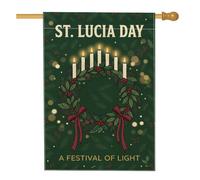 Drapeau de la Saint-Lucie 71 x 101 cm | Bougies lumineuses, drapeau de cour, baies de vacances, feuillage de pin, décoration saisonnière d'hiver