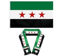 Drapeau de la Syrie, drapeau syrien 90 x 150 cm, écharpe syrienne 135 x 14 cm, écharpe syrienne double face, drapeau syrien, drapeau syrien avec œillets en laiton, drapeaux résistants aux intempéries