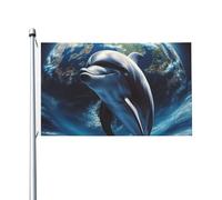 Drapeau de la terre dauphin 9,6 x 1,5 m double face vertical drapeau de jardin bannière de vacances saisonnières avec œillets en laiton toile de fond photo drapeau de cour pour intérieur et extérieur