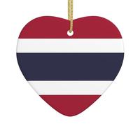 Drapeau de la Thaïlande - Décoration de Noël en céramique en forme de cœur - Décoration imprimée - Convient pour accrocher sur les rebords de fenêtre et les cheminées