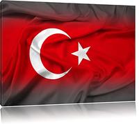 Drapeau de la Turquie noir / blanc Taille: 80x60 sur toile, XXL énormes Photos complètement encadrées avec civière, impression d'art sur murale avec cadre, moins cher que la peinture ou une peinture à l'huile, pas une affiche ou une bannière,