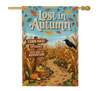 Drapeau de labyrinthe de maïs, saisonnier rustique corbeau citrouilles en toile de jute orange d'automne double face décoratifs pour extérieur, terrasse, pelouse, entrée, camping, 71 x 101,6 cm