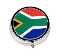 Drapeau de l'Afrique du Sud. Cette petite boîte à pilules ronde est un organisateur de médicaments de voyage portable avec trois compartiments pour stocker des médicaments quotidiens.