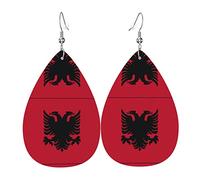 Drapeau De L'Albanie Femme Boucles D'Oreilles Faux Cuir Pendantes Dangle