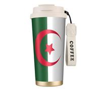 Drapeau de l'Algérie - Bouteille d'eau avec couvercle à paille - En acier inoxydable - Large goulot - Isotherme - Anti-fuite - Pour femme - Blanc