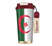 Drapeau de l'Algérie - Bouteille d'eau avec couvercle à paille en acier inoxydable - Large ouverture isolée - Anti-fuite - Pour femme - Rouge