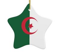 Drapeau de l'Algérie - Décoration de Noël en céramique imprimée - Décoration de Noël en forme d'étoile - Souvenir de Noël à suspendre