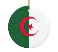Drapeau de l'Algérie - Décoration de sapin de Noël en céramique - 7,4 cm - Pendentifs à suspendre - Décoration d'intérieur festive