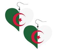 Drapeau de l'Algérie en cuir en forme de cœur Boucles d'oreilles Mode Femmes Mariage Danse Quotidien Accessoires, taille unique, Simili cuir