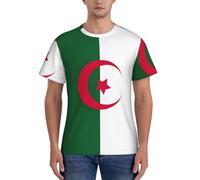 Drapeau de l'Algérie Imprimé Hommes Classique Mode Manches Courtes Confortable T-Shirt Gym Entraînement Sport Activité, Noir/blanc, S