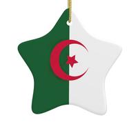 Drapeau de l'Algérie Imprimer Décorations de Noël en céramique Motif étoile avec ficelle pour les vacances, décorations de Noël