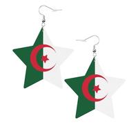 Drapeau de l'Algérie Imprimés Boucles d'oreilles en cuir en forme d'étoile Accessoires légers et élégants pour les fêtes, les danses et la vie quotidienne.