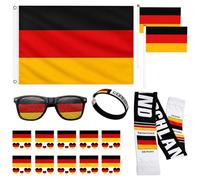 Drapeau de l'Allemagne - Coupe du monde de football 2026 - 17 pièces - Pour stade et public - Avec drapeau, écharpe et accessoires pour les fans de football allemands