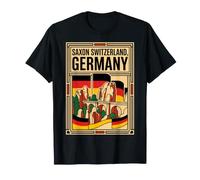 Drapeau de l'Allemagne Saxon Suisse Bastei Bridge Retro Art T-Shirt