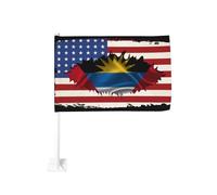 Drapeau de l'Amérique et de Barbuda, symbole de convivialité, à fixer sur une vitre de voiture ou de camion. Protection solaire. Bannière double face de 30 x 45 cm (12 x 18 pouces).