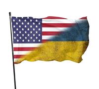 Drapeau de l'amitié américaine et ukrainienne 3 x 5 pieds avec deux œillets en laiton, double couture, couleurs vives, anti-décoloration