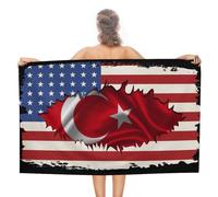 Drapeau De L'Amitié Entre L'Amérique Et La Turquie Couverture De Pique 80X130Cm Serviette Plage sans Sable Personnalisée Tissu Éponge pour Voyages Vacances Natation
