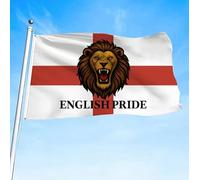 Drapeau de l'Angleterre de la Croix de St George, lion rugissant de la fierté anglaise, grande bannière de 0,9 x 1,5 m avec œillets en laiton, drapeau de l'Angleterre patriotique pour intérieur