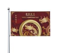 Drapeau de l'année du dragon 2024 « Joyeux Nouvel An chinois » 0,9 x 1,5 m double face pour l'extérieur pour les événements de célébration, décoration de fête de vacances, bannière en polyester, drape