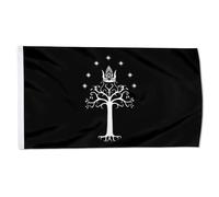 Drapeau de l'arbre du Gondor avec les anneaux - 0,9 x 1,5 m - Noir