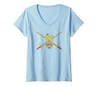 Drapeau de l'armée Britannique Royaume-Uni T-Shirt avec Col en V, Femme, Bleu Céleste, XL