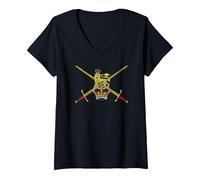 Drapeau de l'armée Britannique Royaume-Uni T-Shirt avec Col en V, Femme, Noir, S