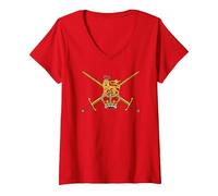 Drapeau de l'armée Britannique Royaume-Uni T-Shirt avec Col en V, Femme, Rouge, XXL