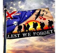 Drapeau de l'Australie Lest We Forget Drapeau Anzac Day Drapeau à œillets double face Drapeau décoratif pour souvenirs 70 x 102 cm