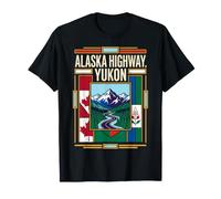 Drapeau de l'autoroute de l'Alaska Yukon Route de Montagne Art Vintage T-Shirt