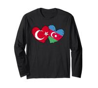 Drapeau de l'Azerbaïdjan Turquie en forme de cœur Amitié azerbaïdjanaise turque Manche Longue