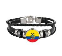 Drapeau de l'Équateur tressé Bracelet chaîne en Cuir Cristal Bracelet Souvenir, Bracelet Fait à la Main pour Homme et Cadeau de la journée spéciale Femme