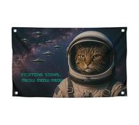 Drapeau de l'espace le plus cool de 0,9 x 1,5 m avec chat astronaute pour les fans de chats avec quatre œillets en laiton - Tapisserie fantastique d'un seul côté pour chambre d'enfant - Poster