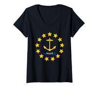 Drapeau de l'espoir du Rhode Island T-Shirt avec Col en V, Femme, Noir, M