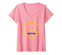 Drapeau de l'espoir du Rhode Island T-Shirt avec Col en V, Femme, Rose, XXL