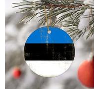 Drapeau de l'Estonie - Décoration de Noël - Drapeau national - Décoration de Noël ronde en céramique pour sapin de Noël - Souvenir de Noël - Cadeau de Nouvel An pour la famille