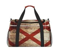 Drapeau de l'État de l'Alabama sur carte postale de grain de bois ancien, sac de voyage, sac de sport avec fermetures éclair et poignées, grand sac marin pliable pour les vacances en famille, Noir,