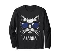 Drapeau de l'État de l'Alaska Vintage avec Chat drôle Manche Longue
