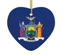 Drapeau de l'État de New York Décorations de Noël, ornement pour sapin de Noël, souvenir en céramique en forme de cœur, ornement de Noël