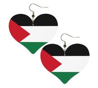Drapeau de l'État de Palestine Imprimés Boucles d'oreilles élégantes en forme de cœur légères Accessoires pour femme Parfait pour les fêtes et la Saint-Valentin.