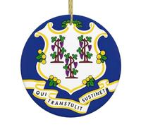 Drapeau de l'État du Connecticut Décoration de Noël à suspendre Cadeaux de Noël L'Étrange de Monsieur Jack Ornements ronds en porcelaine