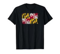 Drapeau de l'État du Maryland Style Grungy T-Shirt Graphique avec Valeur, Homme, Noir, L