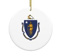 Drapeau de l'État du Massachusetts Décoration de Noël à suspendre Cadeaux de Noël L'Étrange de Monsieur Jack Ornements ronds en porcelaine