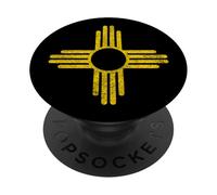 Drapeau de l'État du Mexique Zia Symbole du Soleil Albuquerque Père Noël FE PopSockets PopGrip Adhésif