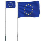 Drapeau de l'Europe avec mât, 5,5 m, en aluminium, résistant aux intempéries, 90 x 150 cm, avec support et œillets, perche télescopique pour jardin, balcon, terrasse, manchon de sol stable, polyvalent