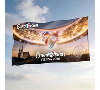 Drapeau de l'Eurovision 2026 de Vienne 90 x 150 cm - Bannière ESC 70e anniversaire, grand drapeau du concours Eurovision de la chanson pour décoration intérieure et extérieure, souvenir de Vienne