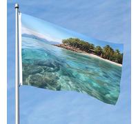 Drapeau de l'île des Fidji et de la mer transparent - 1,5 x 2,4 m - Double face - Résistant à la décoloration - Bannière de vœux d'extérieur avec œillets en laiton pour intérieur et extérieur - Pour